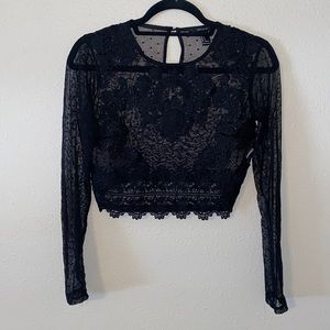 Mesh long sleeve crop